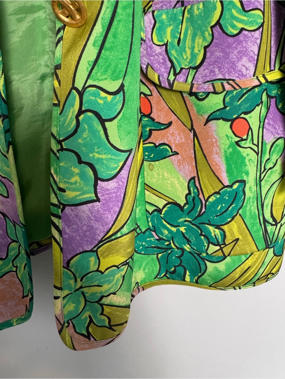 Louis Féraud 100% Silk Botanical Floral Blazer Jacket Art to Wear Vintage Luxe - Picture 16 of 16